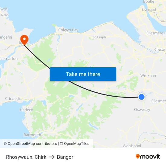 Rhosywaun, Chirk to Bangor map