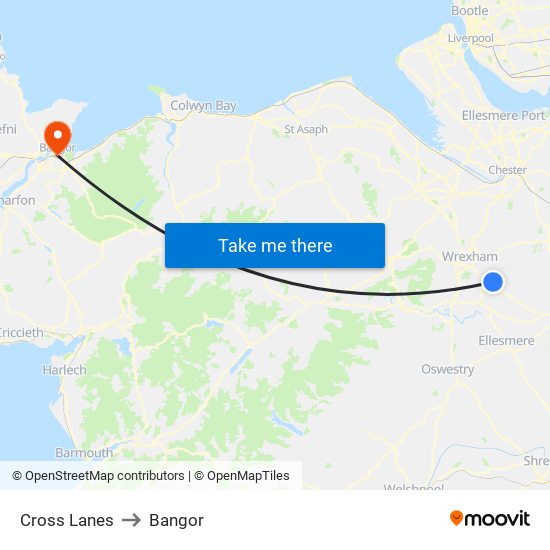 Cross Lanes to Bangor map