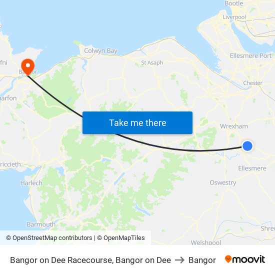 Bangor on Dee Racecourse, Bangor on Dee to Bangor map