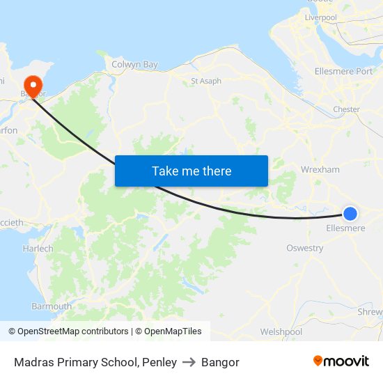 Madras Primary School, Penley to Bangor map