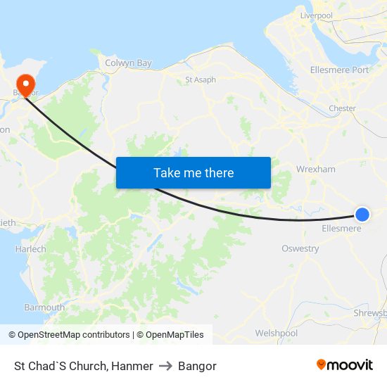 St Chad`S Church, Hanmer to Bangor map