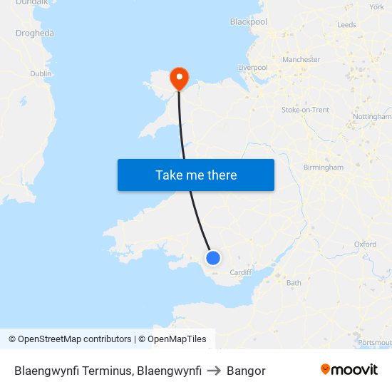 Blaengwynfi Terminus, Blaengwynfi to Bangor map