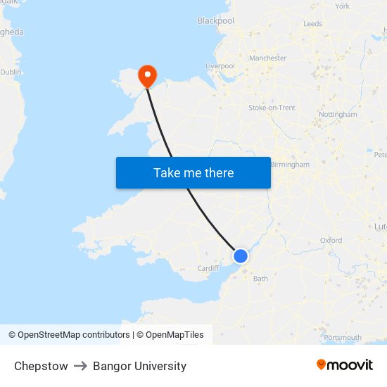 Chepstow to Bangor University map