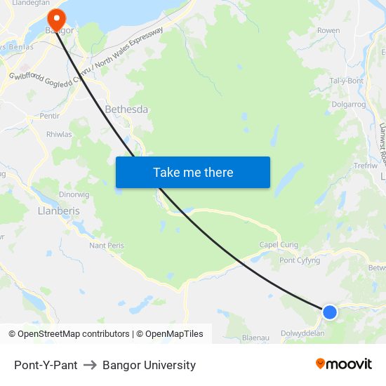 Pont-Y-Pant to Bangor University map