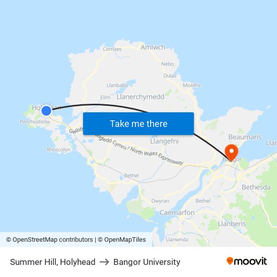 Summer Hill, Holyhead to Bangor University map