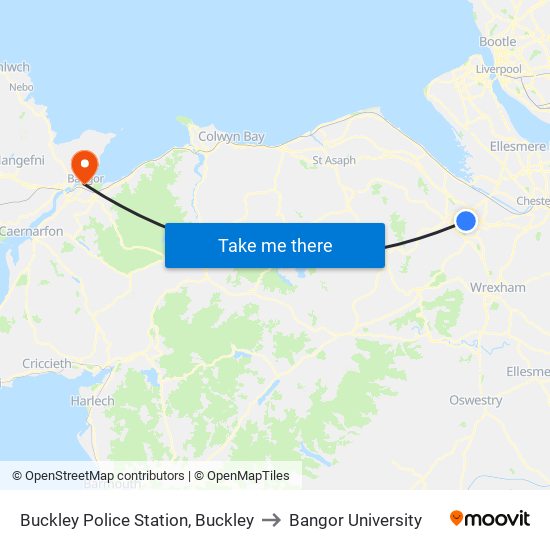 Buckley Police Station, Buckley to Bangor University map