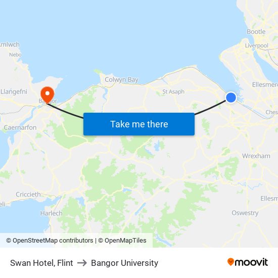 Swan Hotel, Flint to Bangor University map
