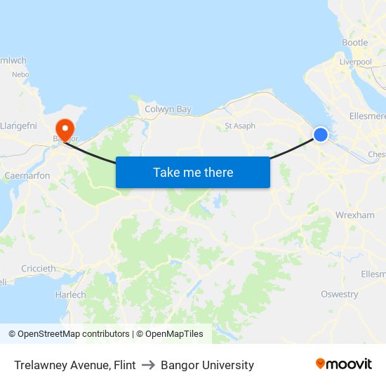 Trelawney Avenue, Flint to Bangor University map