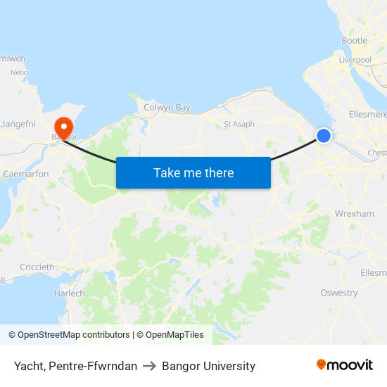 Yacht, Pentre-Ffwrndan to Bangor University map