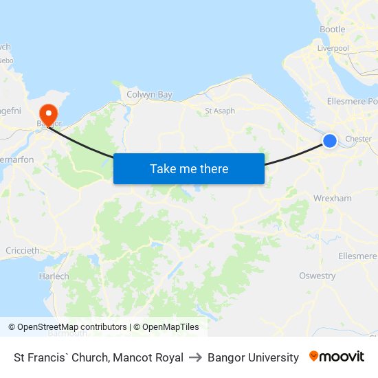 St Francis` Church, Mancot Royal to Bangor University map