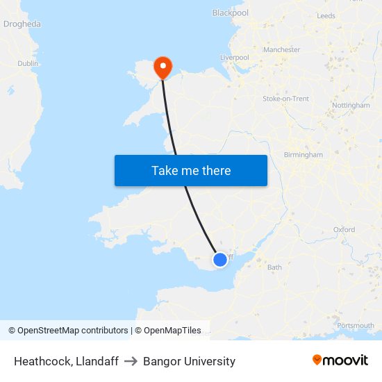 Heathcock, Llandaff to Bangor University map