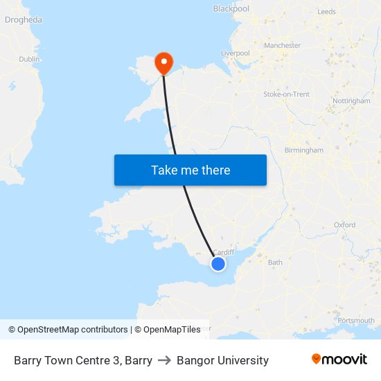 Barry Town Centre 3, Barry to Bangor University map