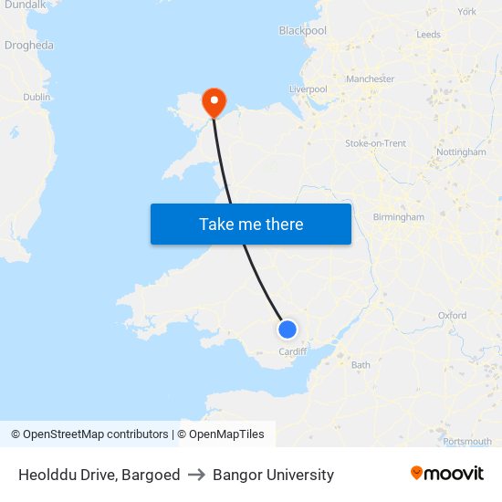 Heolddu Drive, Bargoed to Bangor University map