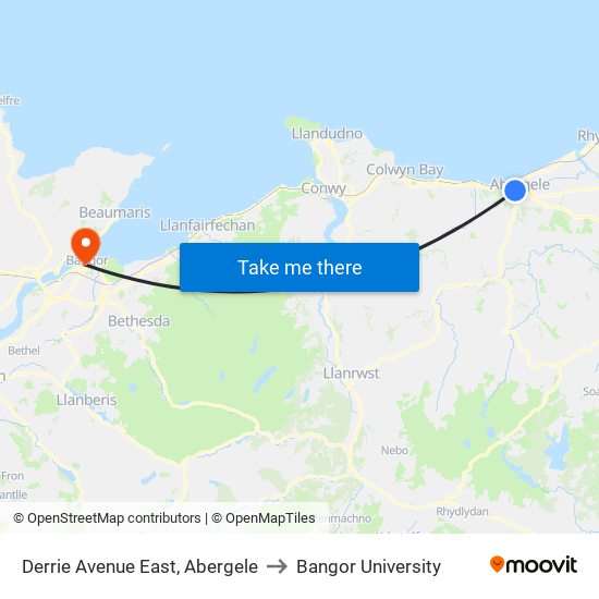 Derrie Avenue East, Abergele to Bangor University map