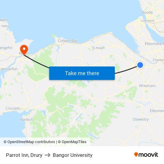 Parrot Inn, Drury to Bangor University map