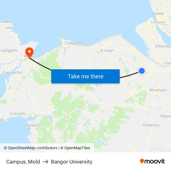 Campus, Mold to Bangor University map