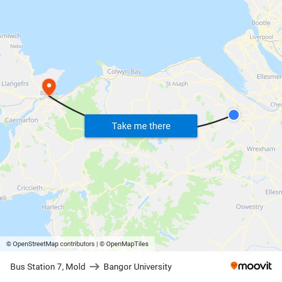 Bus Station 7, Mold to Bangor University map