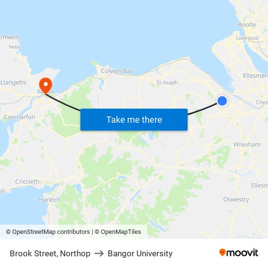 Brook Street, Northop to Bangor University map