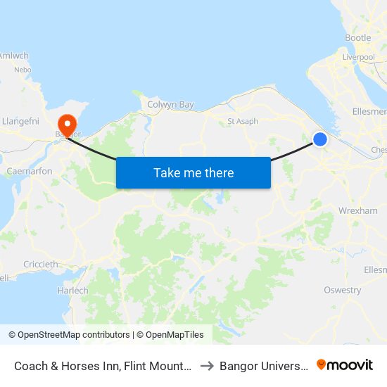 Coach & Horses Inn, Flint Mountain to Bangor University map
