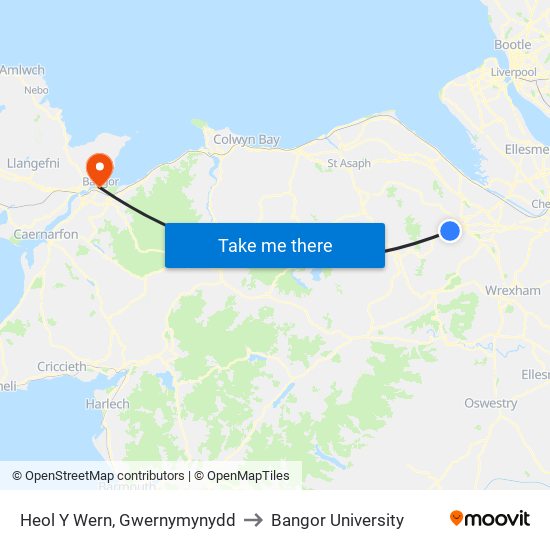 Heol Y Wern, Gwernymynydd to Bangor University map