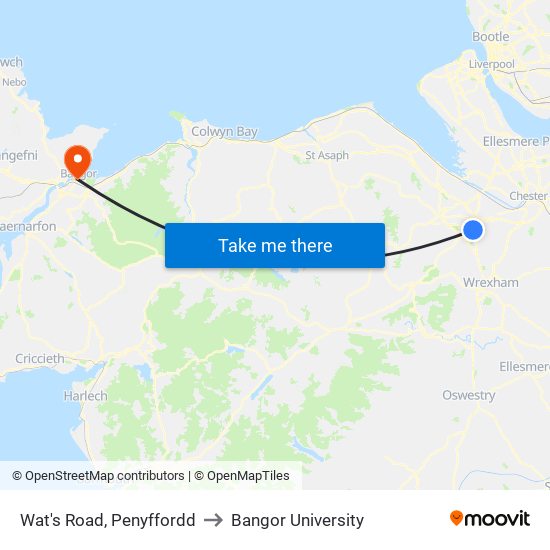 Wat's Road, Penyffordd to Bangor University map