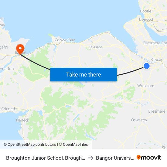 Broughton Junior School, Broughton to Bangor University map