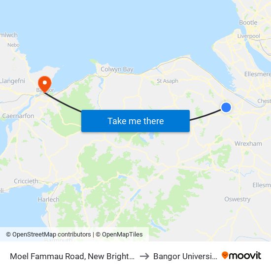 Moel Fammau Road, New Brighton to Bangor University map