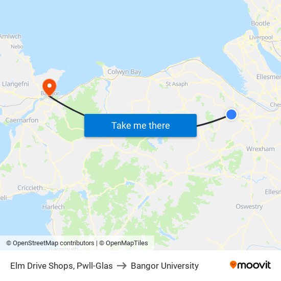 Elm Drive Shops, Pwll-Glas to Bangor University map