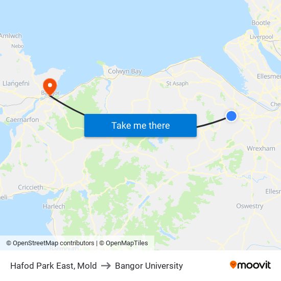 Hafod Park East, Mold to Bangor University map