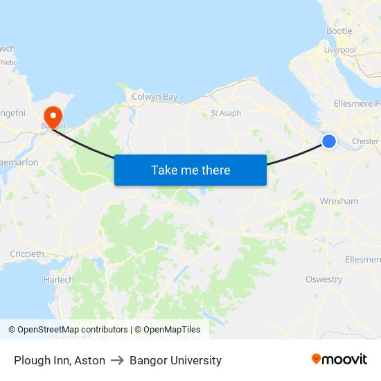 Plough Inn, Aston to Bangor University map