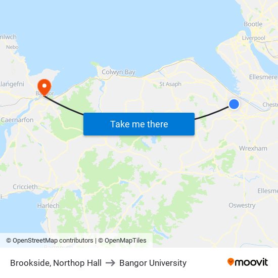 Brookside, Northop Hall to Bangor University map