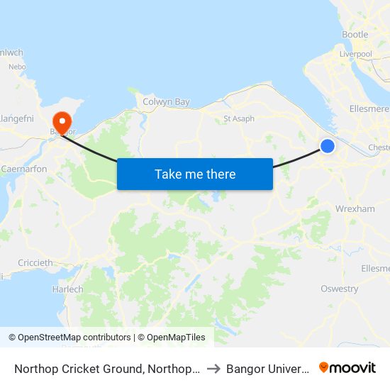 Northop Cricket Ground, Northop Hall to Bangor University map