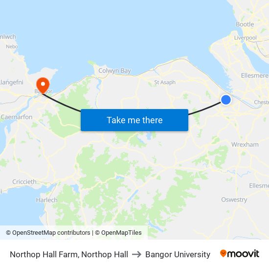 Northop Hall Farm, Northop Hall to Bangor University map