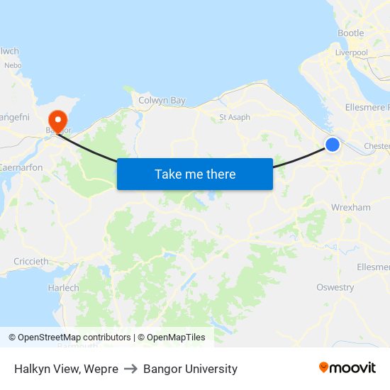 Halkyn View, Wepre to Bangor University map