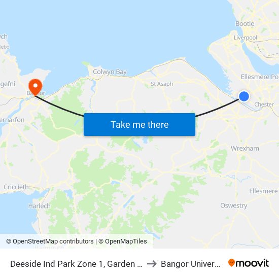 Deeside Ind Park Zone 1, Garden City to Bangor University map