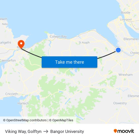 Viking Way, Golftyn to Bangor University map