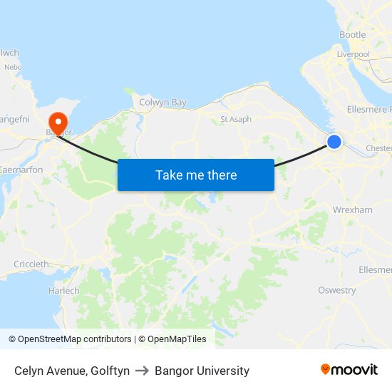 Celyn Avenue, Golftyn to Bangor University map