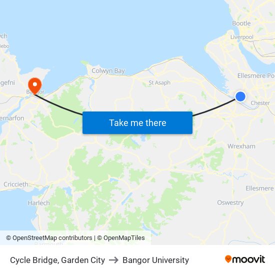 Cycle Bridge, Garden City to Bangor University map