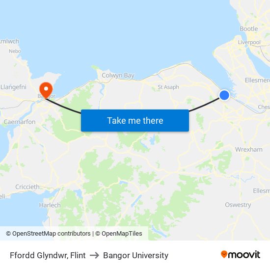 Ffordd Glyndwr, Flint to Bangor University map