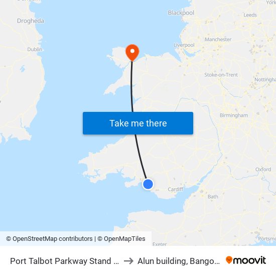 Port Talbot Parkway Stand 1, Port Talbot to Alun building, Bangor University map