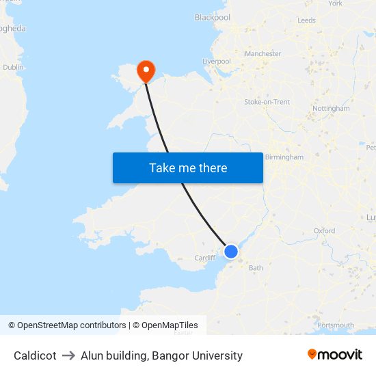 Caldicot to Alun building, Bangor University map