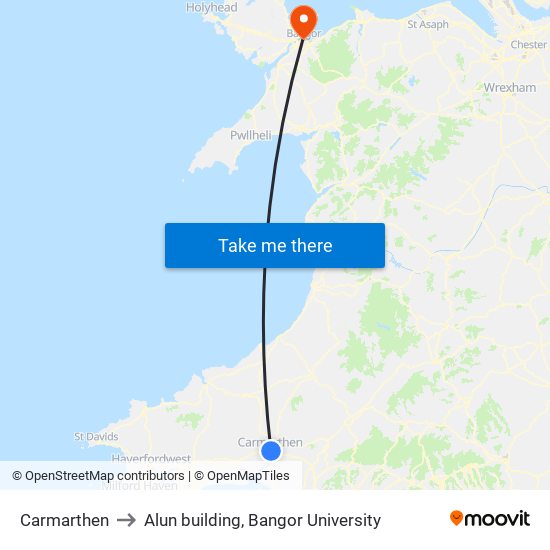 Carmarthen to Alun building, Bangor University map