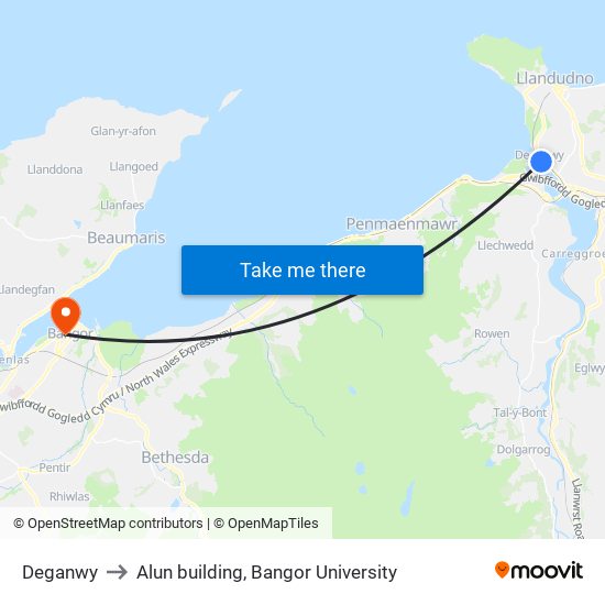 Deganwy to Alun building, Bangor University map