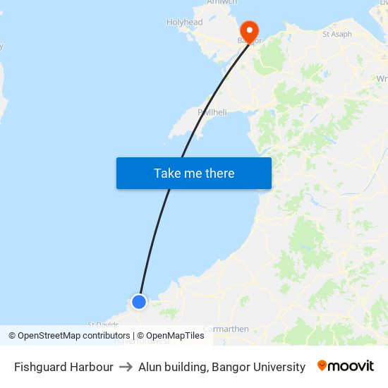 Fishguard Harbour to Alun building, Bangor University map