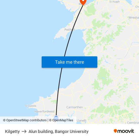 Kilgetty to Alun building, Bangor University map