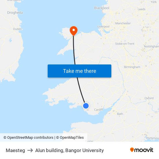 Maesteg to Alun building, Bangor University map