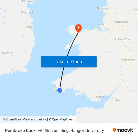 Pembroke Dock to Alun building, Bangor University map