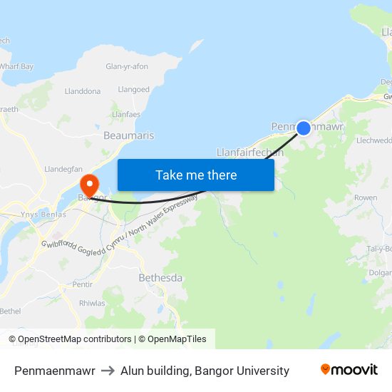 Penmaenmawr to Alun building, Bangor University map