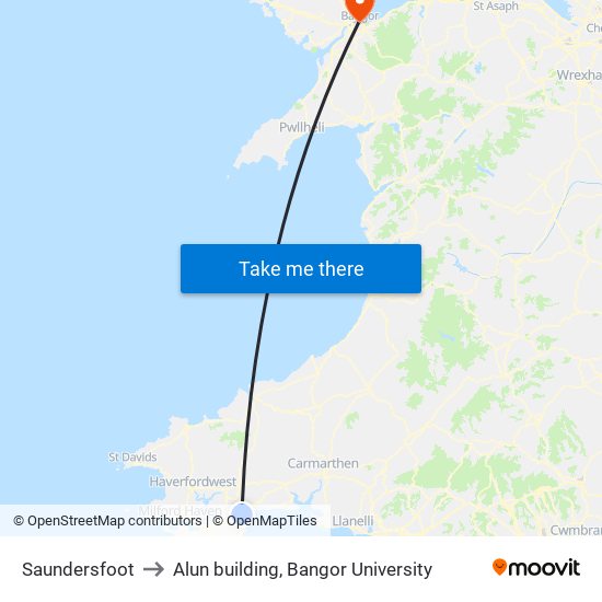 Saundersfoot to Alun building, Bangor University map