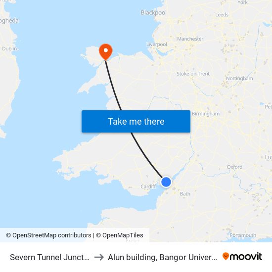 Severn Tunnel Junction to Alun building, Bangor University map